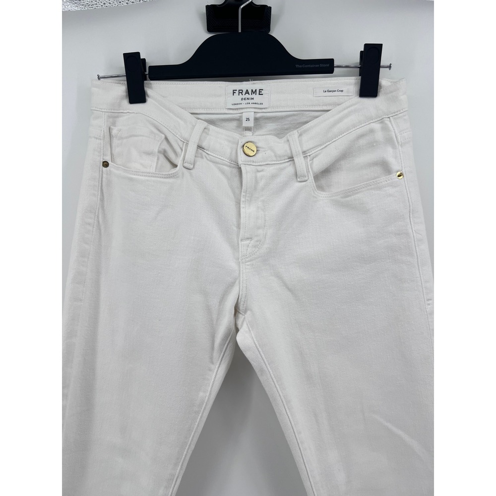 Frame Denim Le Garcon Crop White Slim Boyfriend Jeans Raw Hem Size 25 - Picture 1 of 5